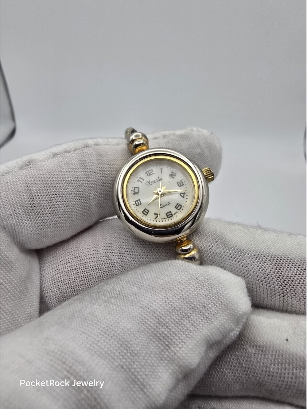 Xanadu Two Tone Cable Bangle Ladies Quartz Watch Silver Gold Round Petite Cuff